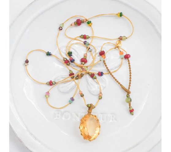 COLLIER TIBETAIN LONG - CITRINE...